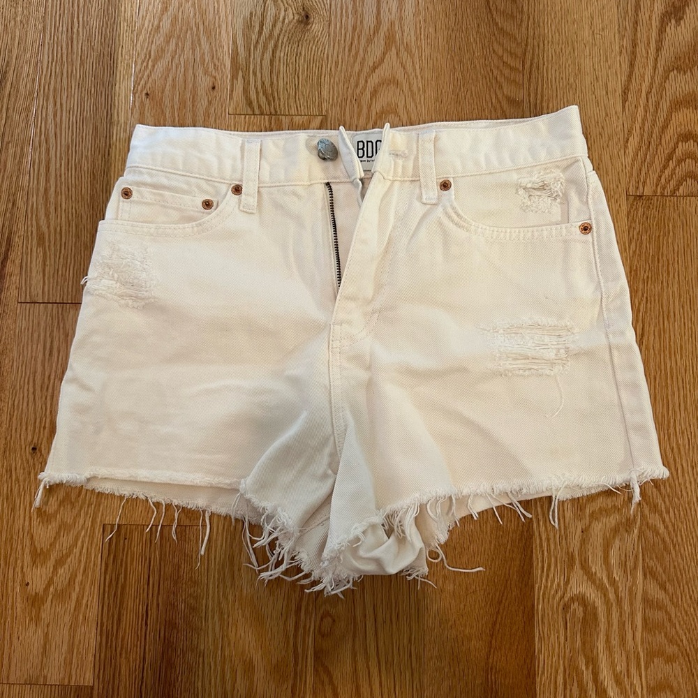 BDG Urban Outfitters Cream White Jean Shorts Distressed Cut-Off Style